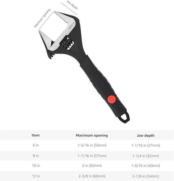 Amazon Basics 4Piece Plumbing Adjustable Wrench with Soft Grip Wide Mouth Includes: 6inch (150mm) 8inch (200mm) 10inch (250mm) 12inch (300mm) 4 Sizes Bundle