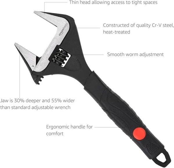 Amazon Basics 4Piece Plumbing Adjustable Wrench with Soft Grip Wide Mouth Includes: 6inch (150mm) 8inch (200mm) 10inch (250mm) 12inch (300mm) 4 Sizes Bundle