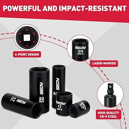 96Piece 38 Drive Impact Socket Wrench and Bit Set SAE 516”34” Metric 822mm CrV Standard Deep Sockets Power Bits Ratchet Handle Universal Joint Bit Holder Adapters Spark Plug Socket