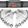 Ratcheting Wrench Set Combination Wrench Set 22Piece SAE Metric and Standard 72Th Long Open End 14 to 34 618mm Organizer With Roll Up Pouch CRV Socket Mechanic Hand Tools Sets