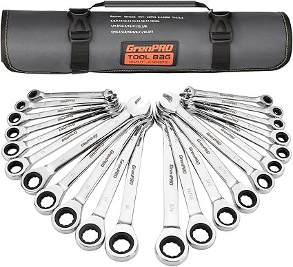 Ratcheting Wrench Set Combination Wrench Set 22Piece SAE Metric and Standard 72Th Long Open End 14 to 34 618mm Organizer With Roll Up Pouch CRV Socket Mechanic Hand Tools Sets